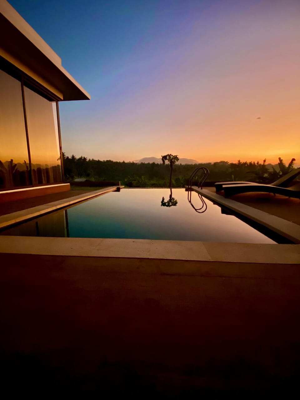 Pool view, Swimming pool, Sunset, sunbed