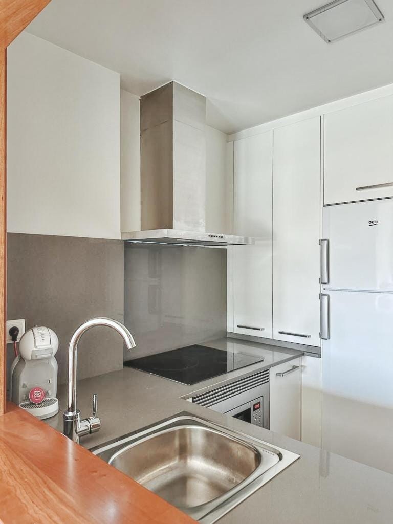 Kitchen or kitchenette, stove