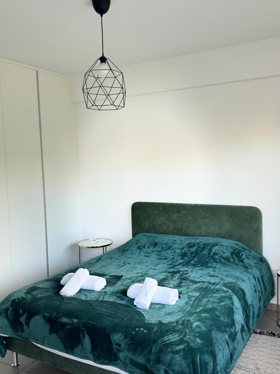 Bed, wardrobe