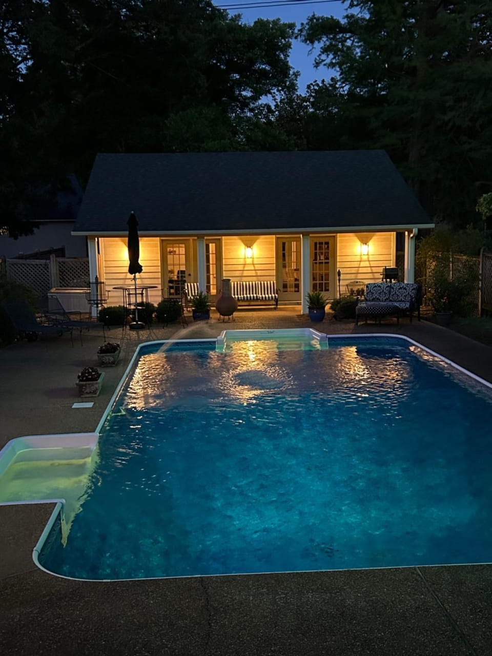 Property building, Night, Pool view, Swimming pool