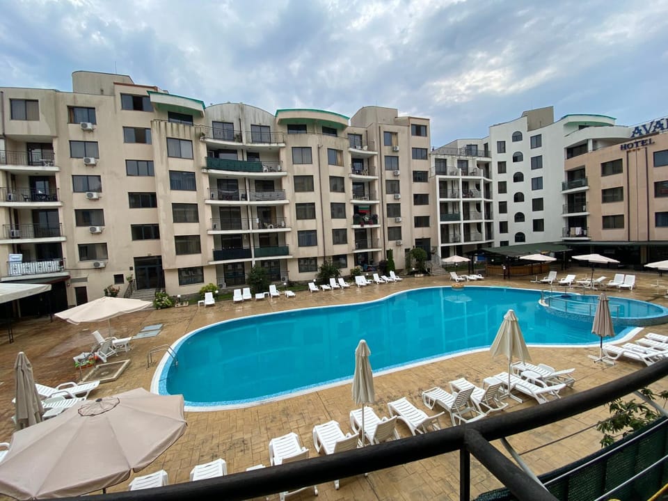 Property building, Day, View (from property/room), Balcony/Terrace, Pool view, Swimming pool