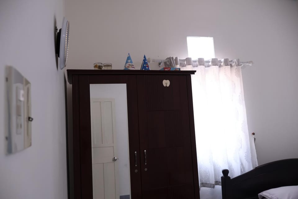 Bed, wardrobe