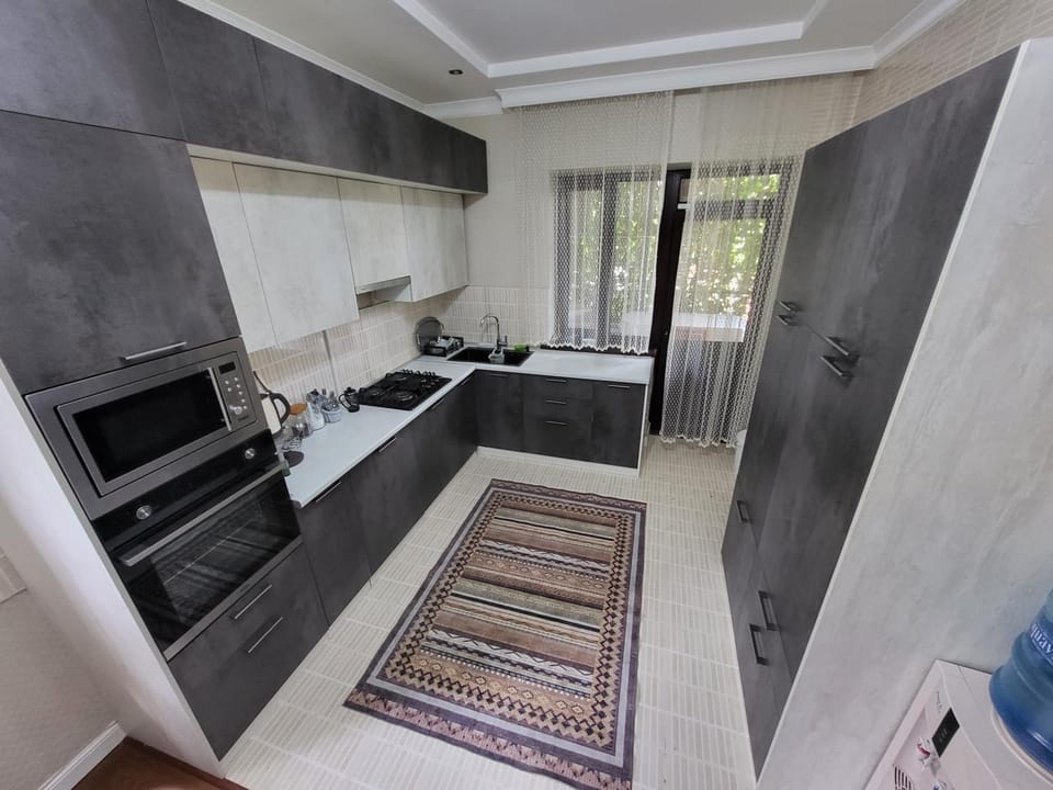 Kitchen or kitchenette, dishwasher, microwave, oven, stove