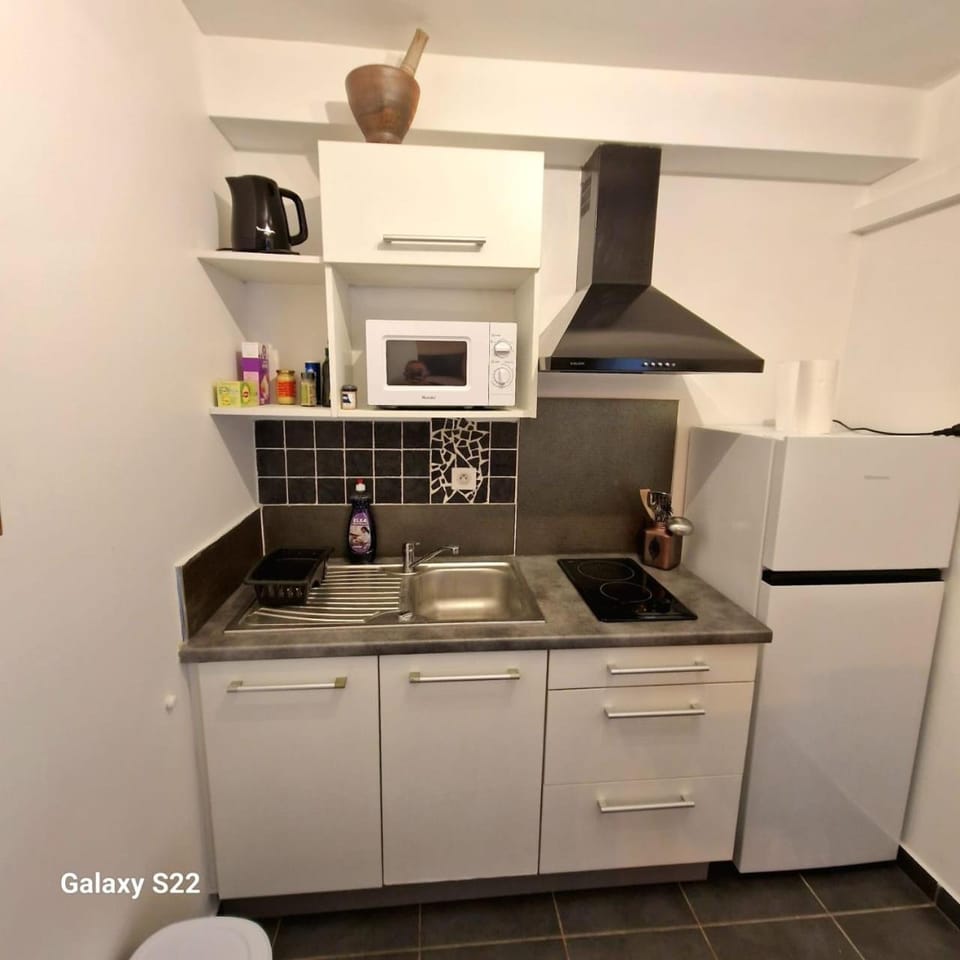 Kitchen or kitchenette, minibar, stove