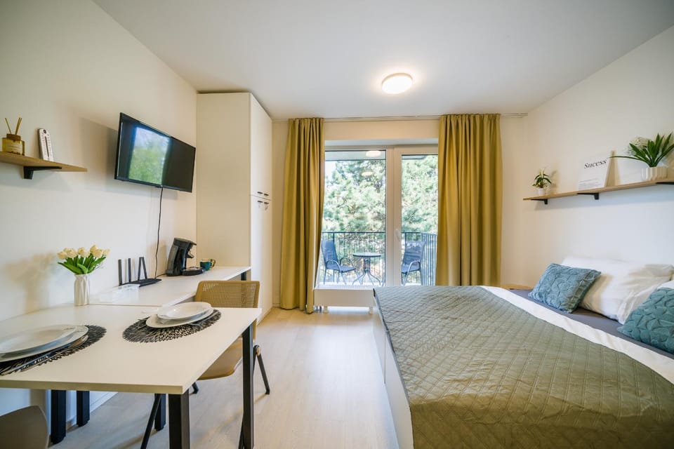 Bed, TV and multimedia, Kitchen or kitchenette, Living room