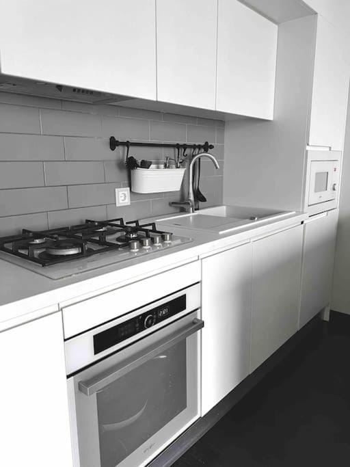 Kitchen or kitchenette, stove
