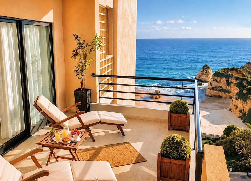 Natural landscape, View (from property/room), Balcony/Terrace, Beach, Landmark view, Sea view, sunbed