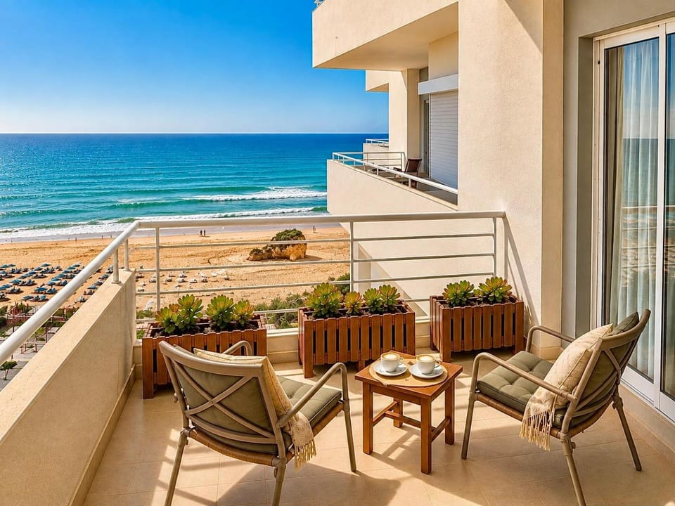 Property building, Natural landscape, View (from property/room), Balcony/Terrace, Seating area, Dining area, Beach, Sea view