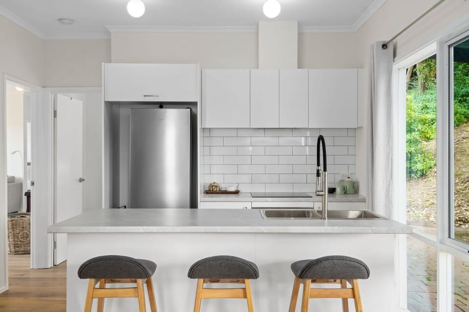 Kitchen or kitchenette, stove