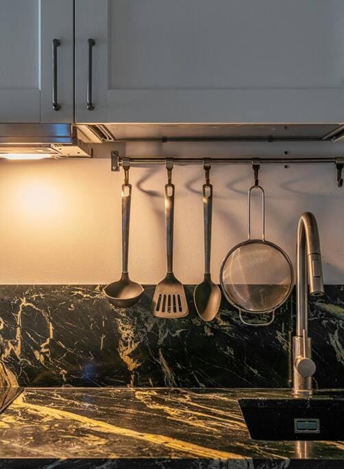 Kitchen or kitchenette, stove
