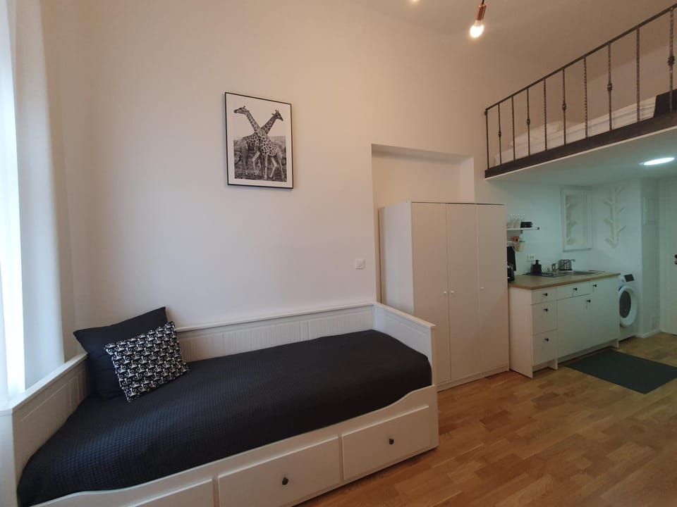Bed, Kitchen or kitchenette, Photo of the whole room, washing machine