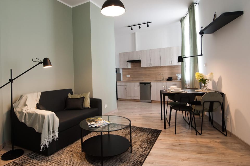 Living room, Dining area, minibar, stove