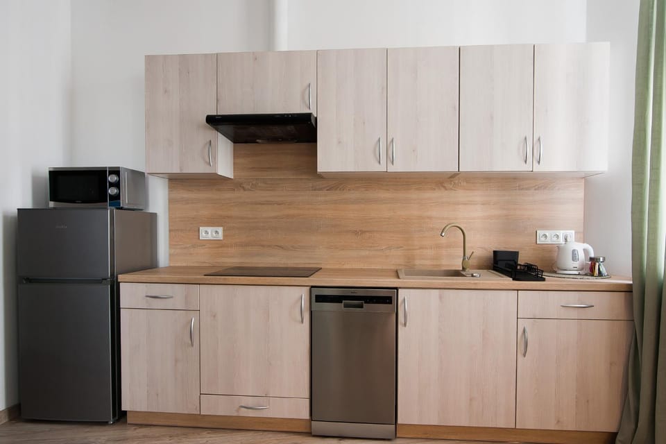 Kitchen or kitchenette, dishwasher, stove
