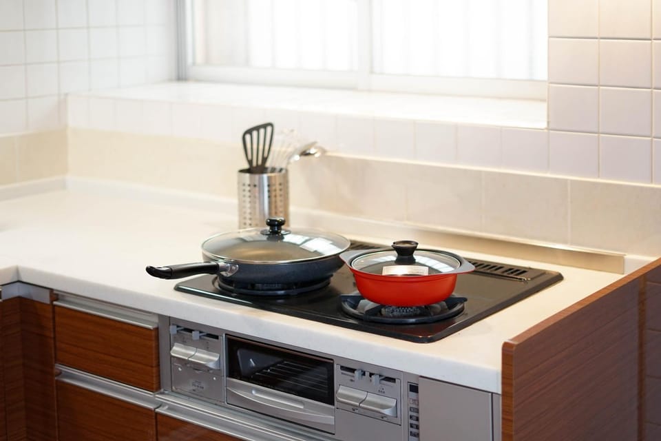 Kitchen or kitchenette, stove