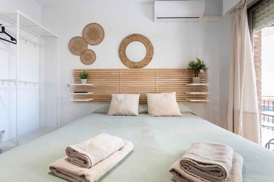 Bed, Photo of the whole room, Bedroom, towels, wardrobe, air conditioner