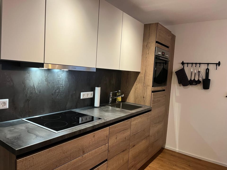 Kitchen or kitchenette, stove, kitchen