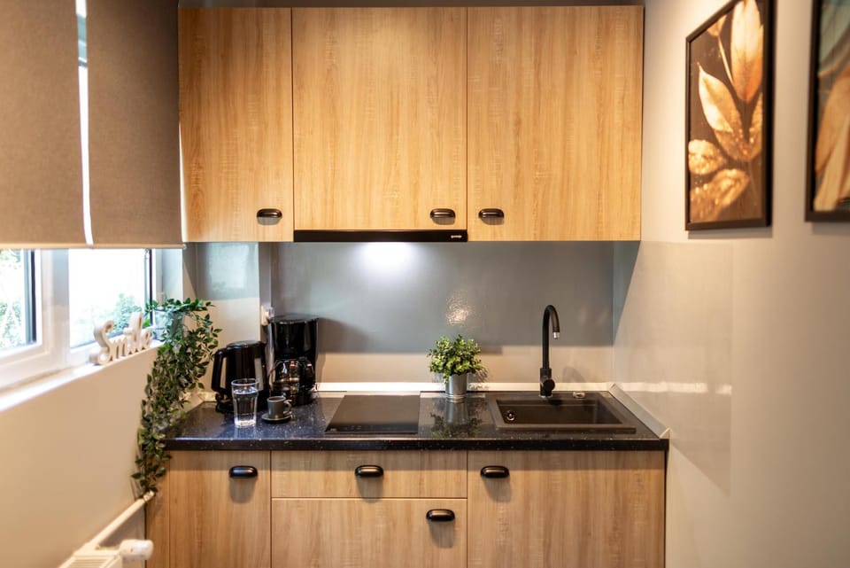 Kitchen or kitchenette, stove