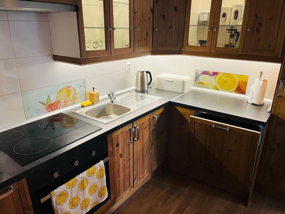 Kitchen or kitchenette, stove