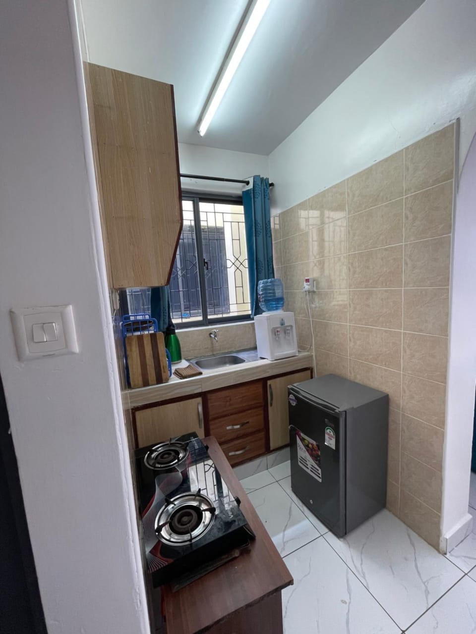 Kitchen or kitchenette, stove