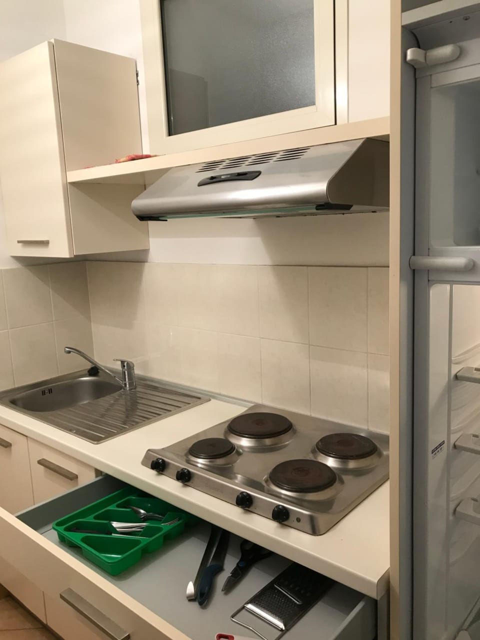 Kitchen or kitchenette, stove