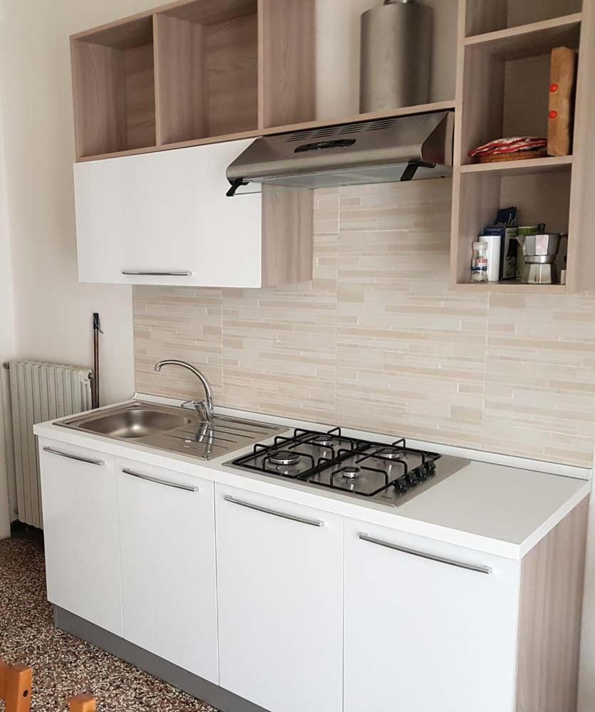 Kitchen or kitchenette, stove