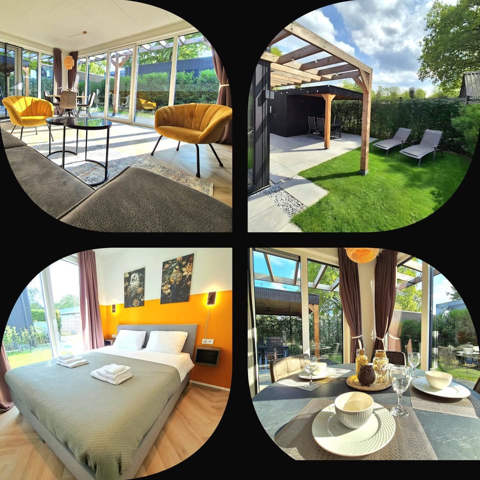 Bed, Day, Garden, View (from property/room), Living room, Photo of the whole room, Seating area, Dining area, Bedroom, Garden view, sunbed
