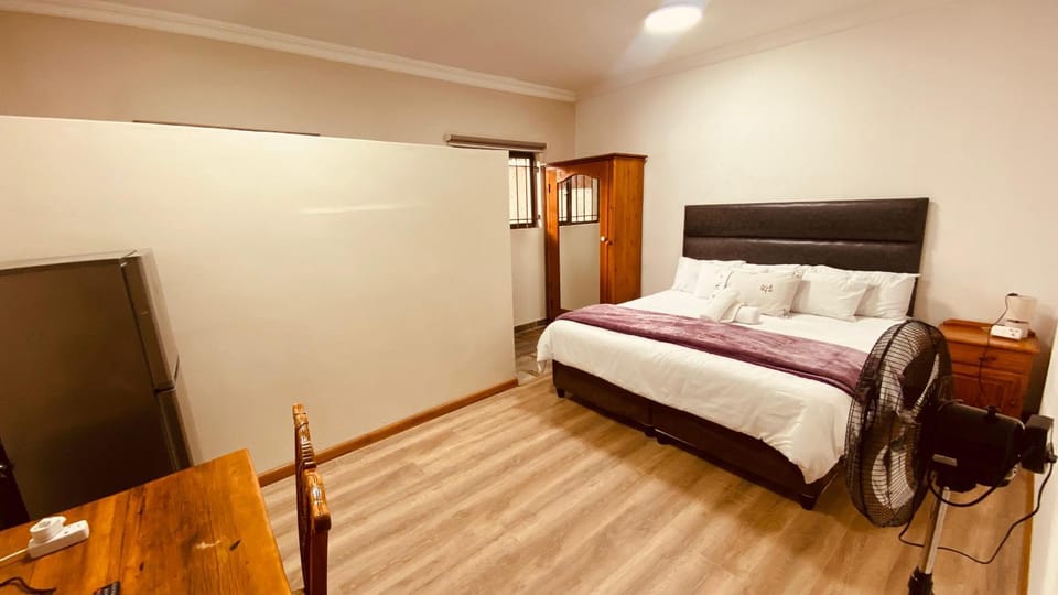 Bed, wardrobe