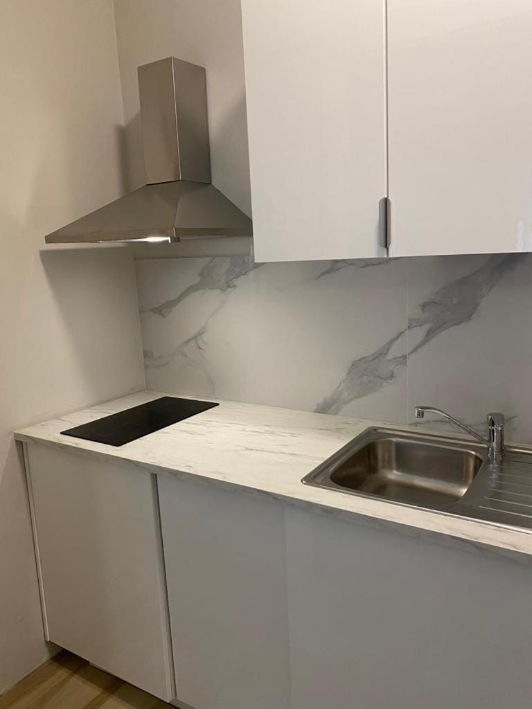 Kitchen or kitchenette, stove