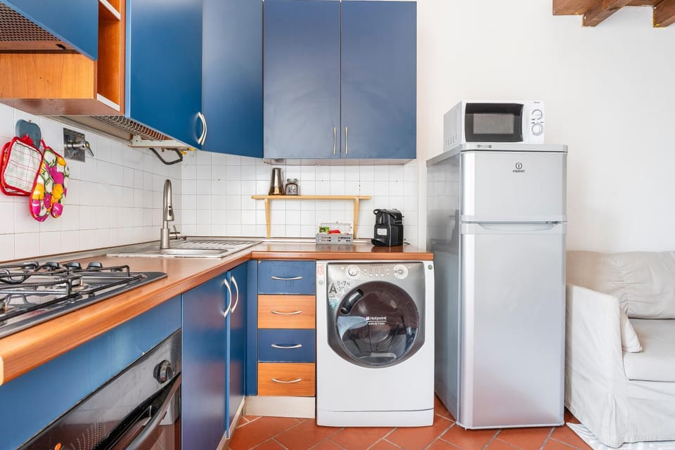 Kitchen or kitchenette, minibar, oven, toaster, washing machine