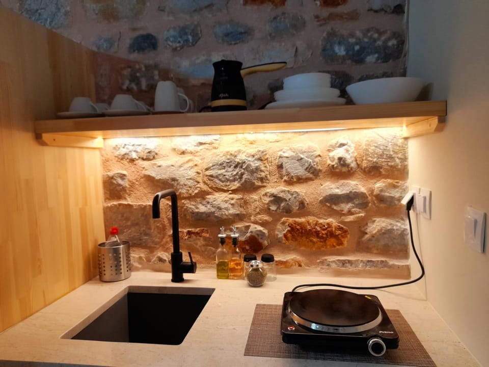 Kitchen or kitchenette, stove