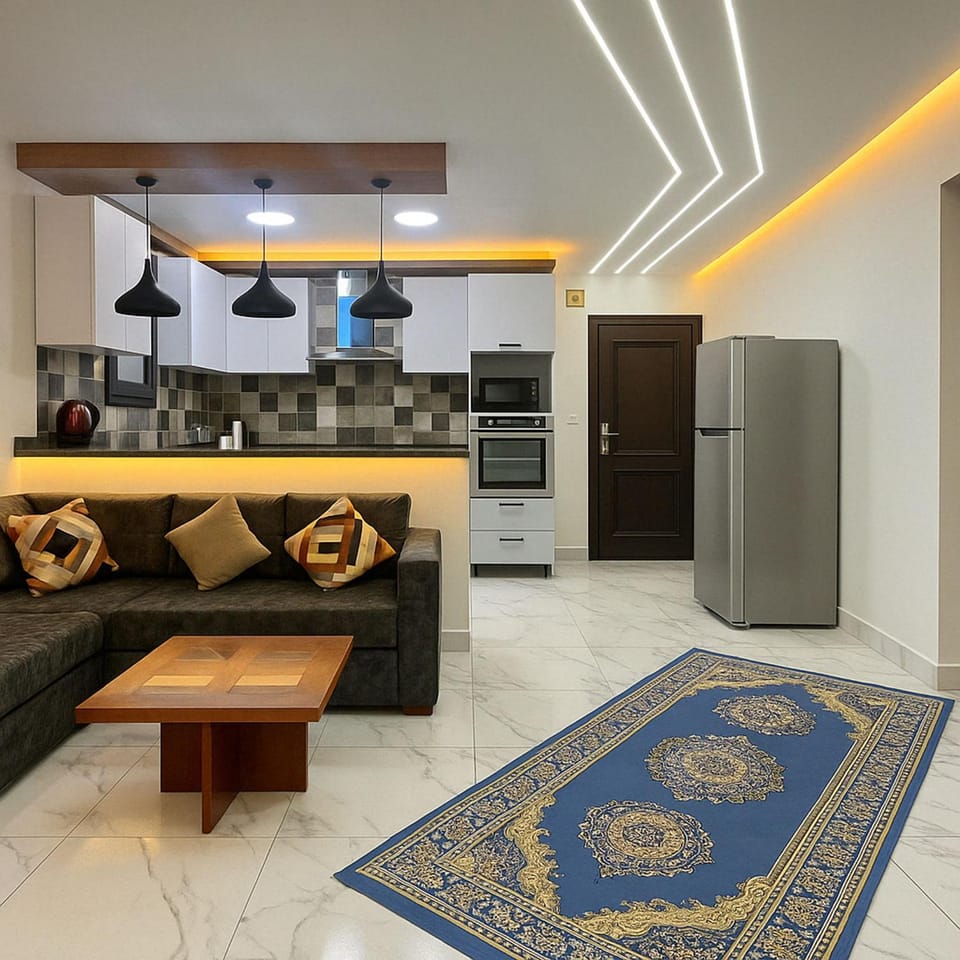 Living room, kitchen
