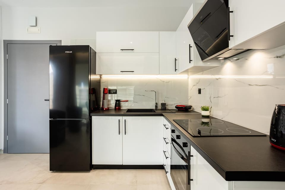 Kitchen or kitchenette, stove