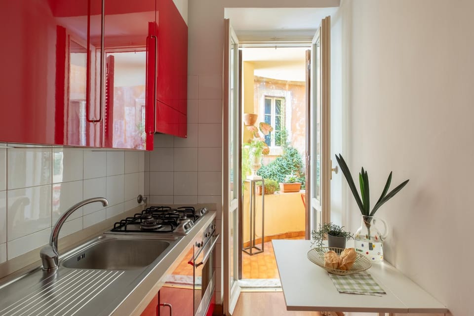 Kitchen or kitchenette, stove