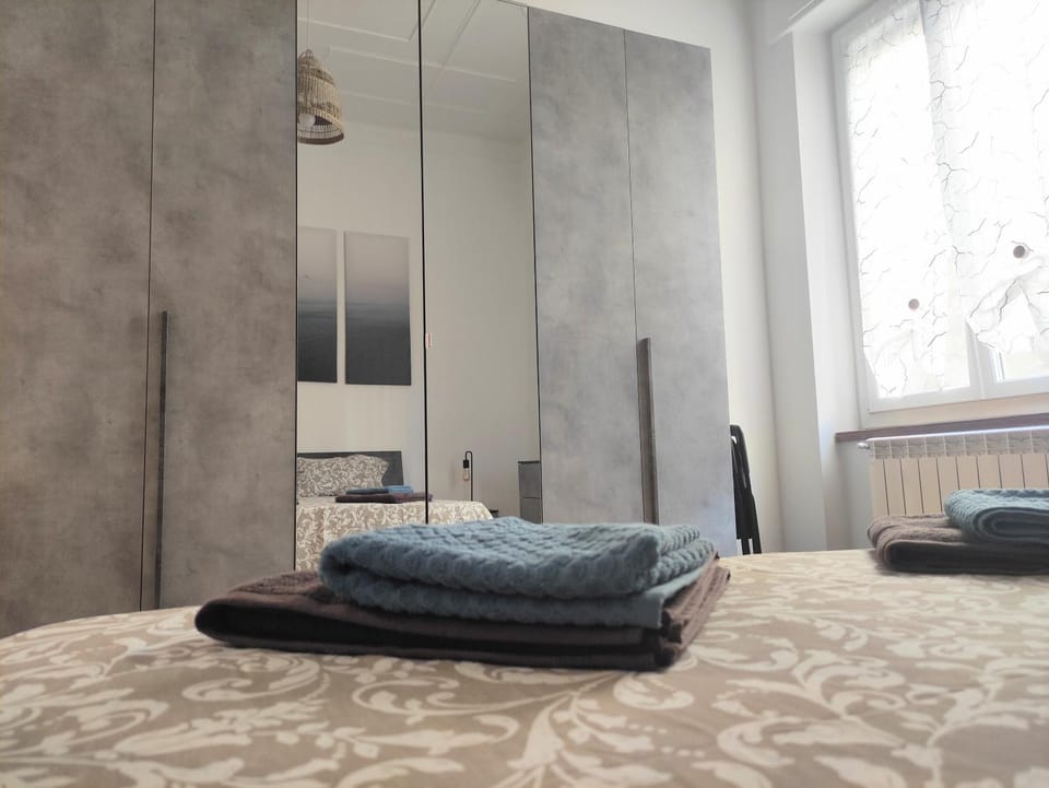 Bed, wardrobe