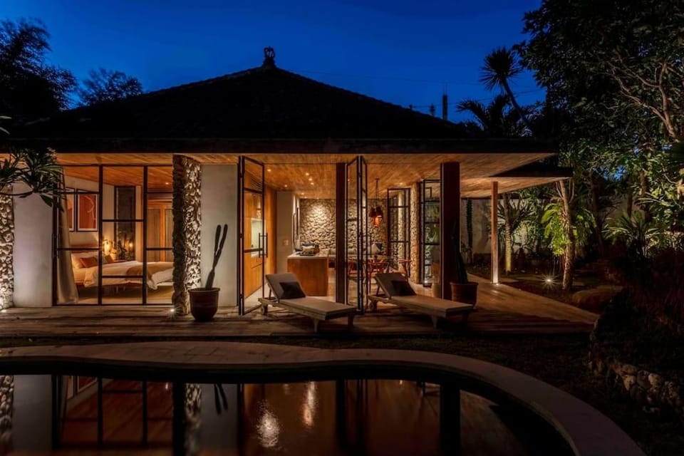 Property building, Patio, Night, Garden, Garden view