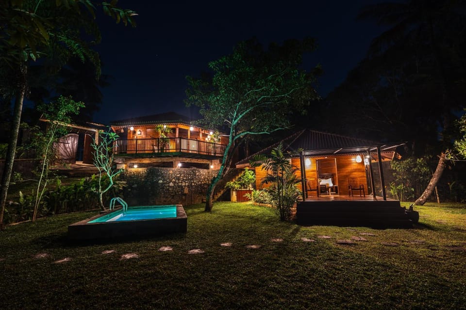 Property building, Night, Natural landscape, Garden, Garden view, Pool view, Swimming pool, Swimming pool