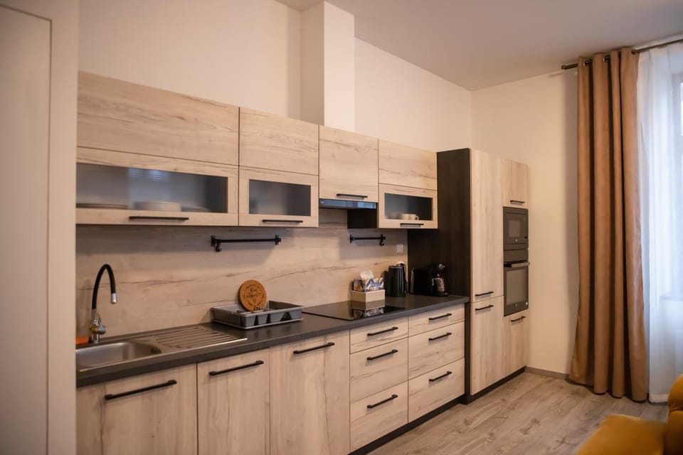 Kitchen or kitchenette, dishwasher, oven, stove