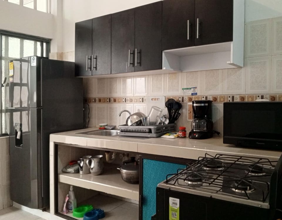 Kitchen or kitchenette, stove