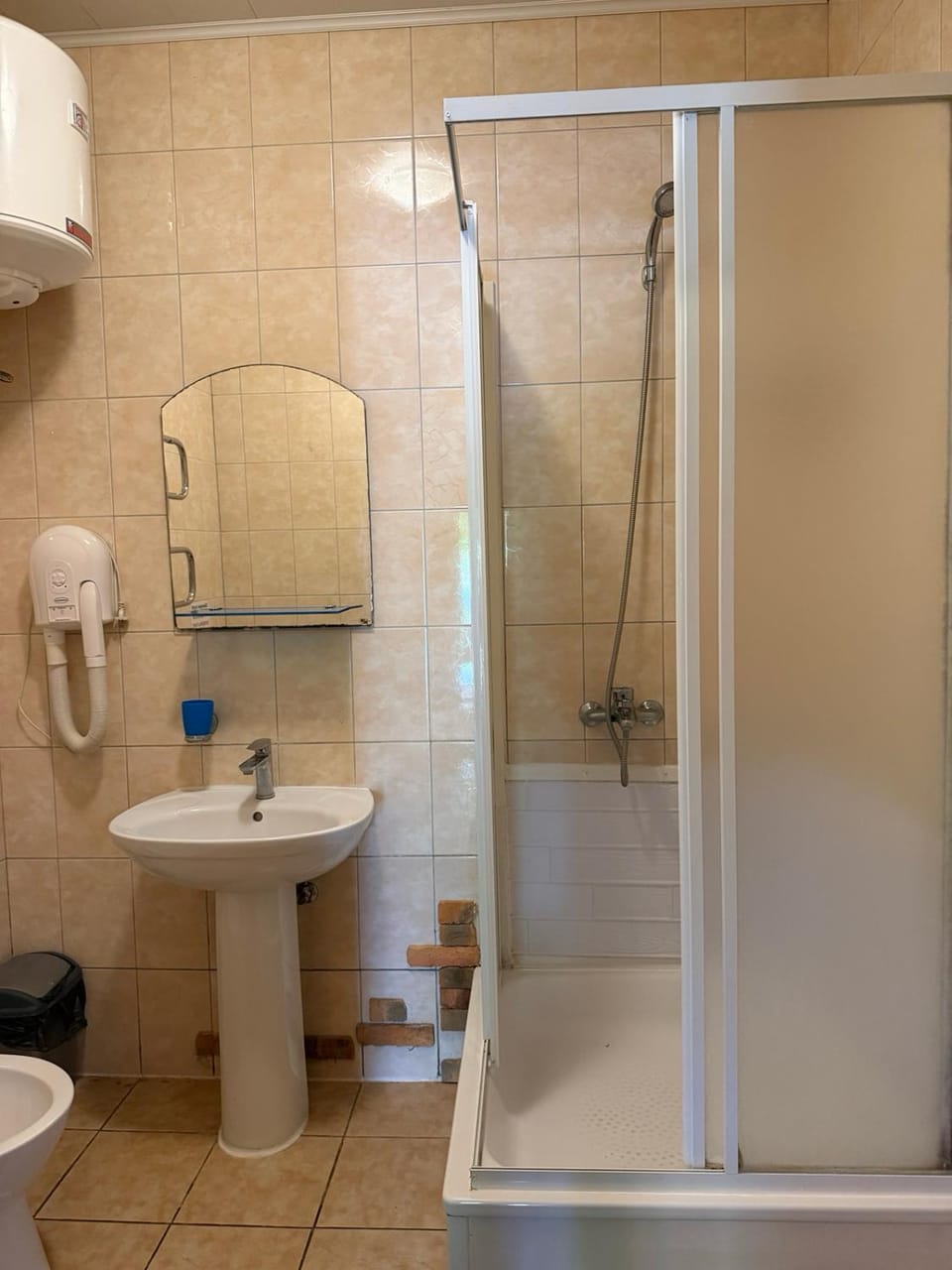 Shower, Toilet, bidet, towels