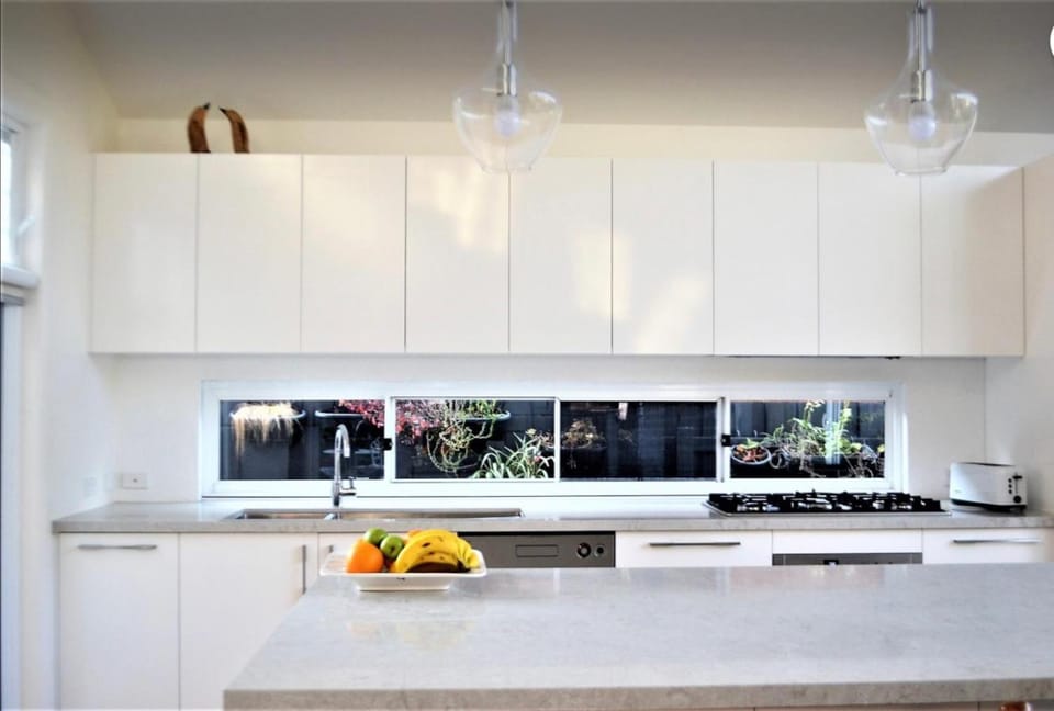 Kitchen or kitchenette, stove