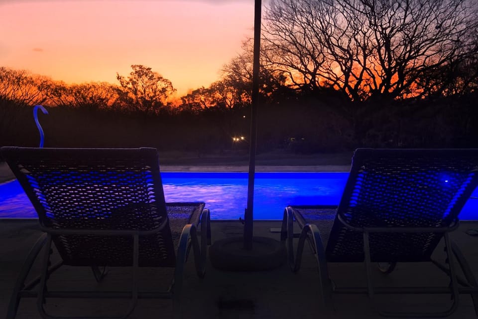 Patio, Pool view, Swimming pool, Sunset, sunbed