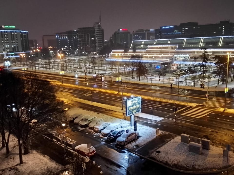 Night, Winter, City view, Parking