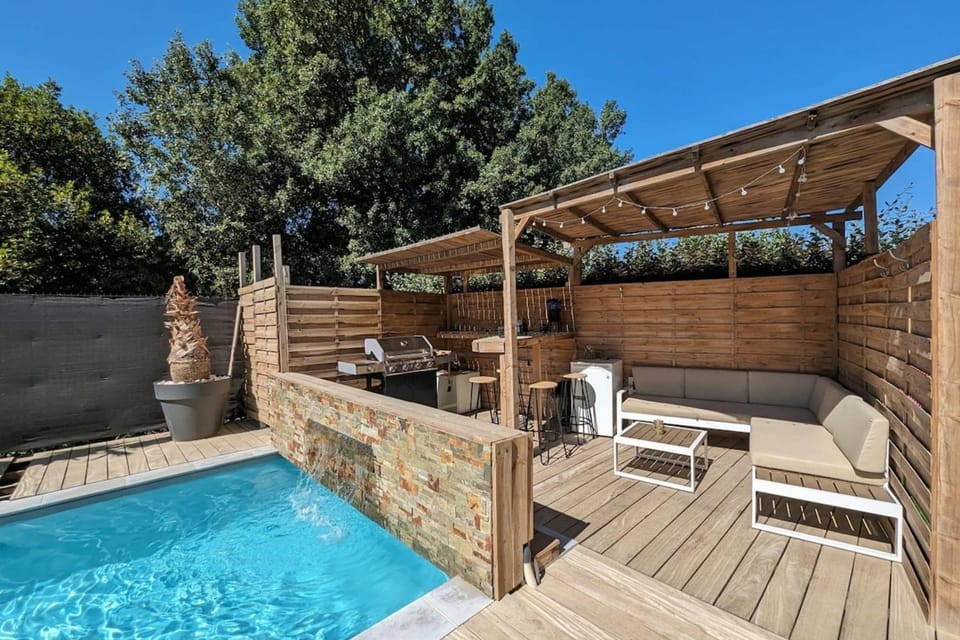 Patio, Day, Natural landscape, Pool view, Swimming pool, sunbed