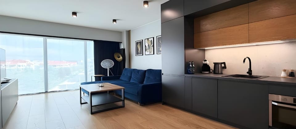 Coffee/tea facilities, View (from property/room), Kitchen or kitchenette, Living room, Seating area, City view