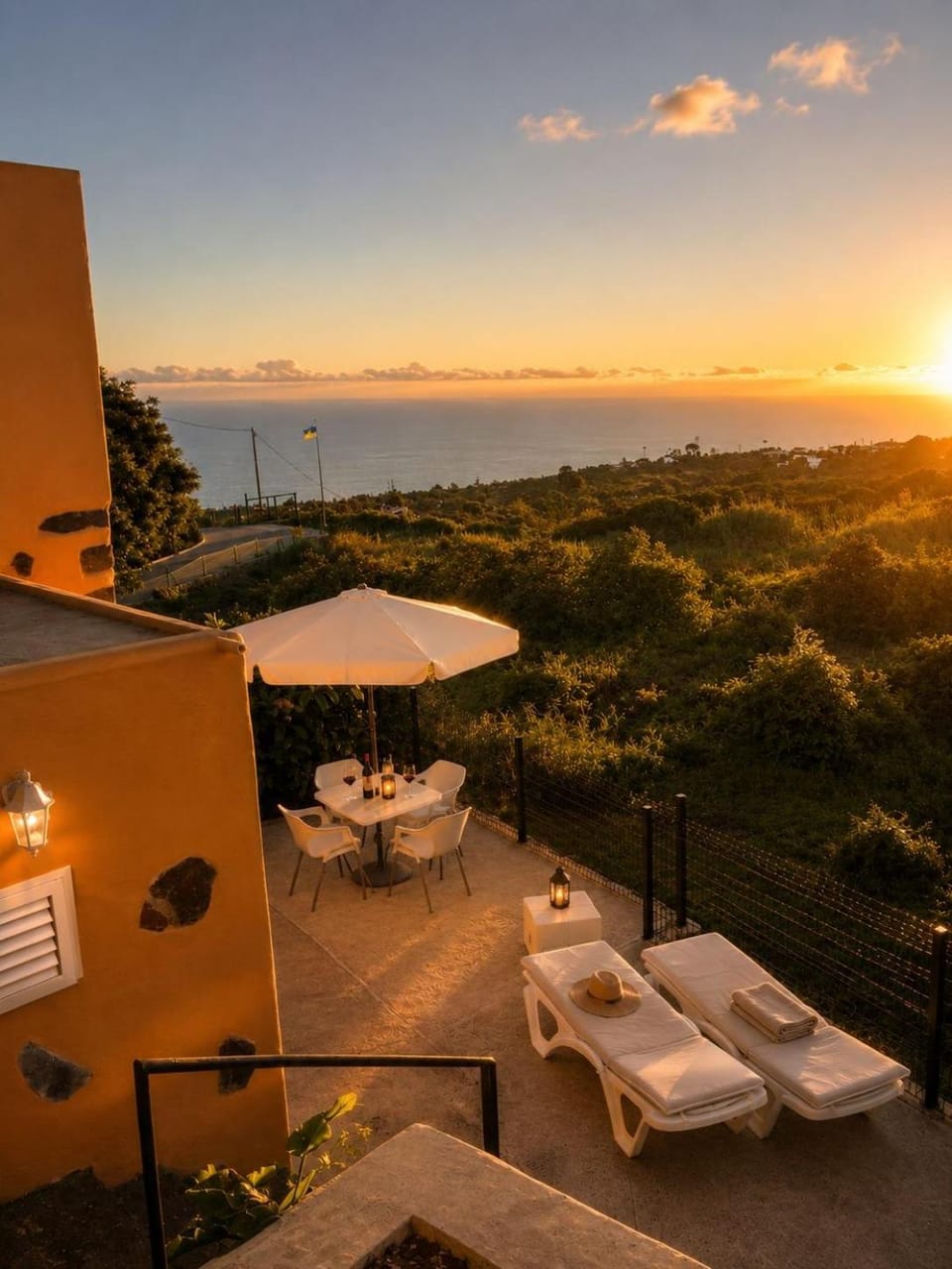 Patio, Day, Natural landscape, View (from property/room), Sea view, Sunset, sunbed