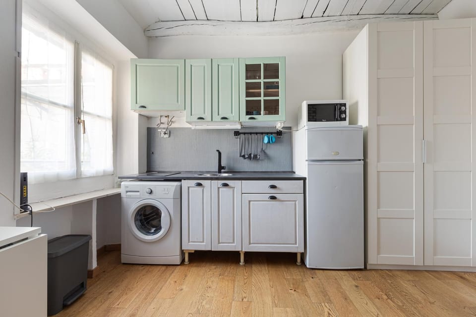 Kitchen or kitchenette, washing machine