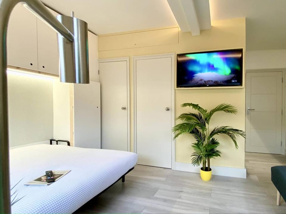 Bed, TV and multimedia, Living room, Seating area, Bedroom