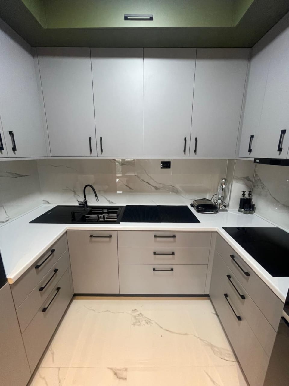 Kitchen or kitchenette, stove