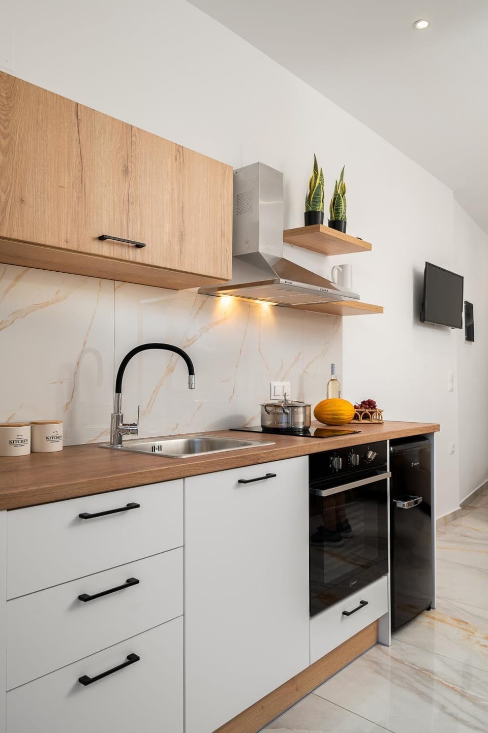 Kitchen or kitchenette, stove