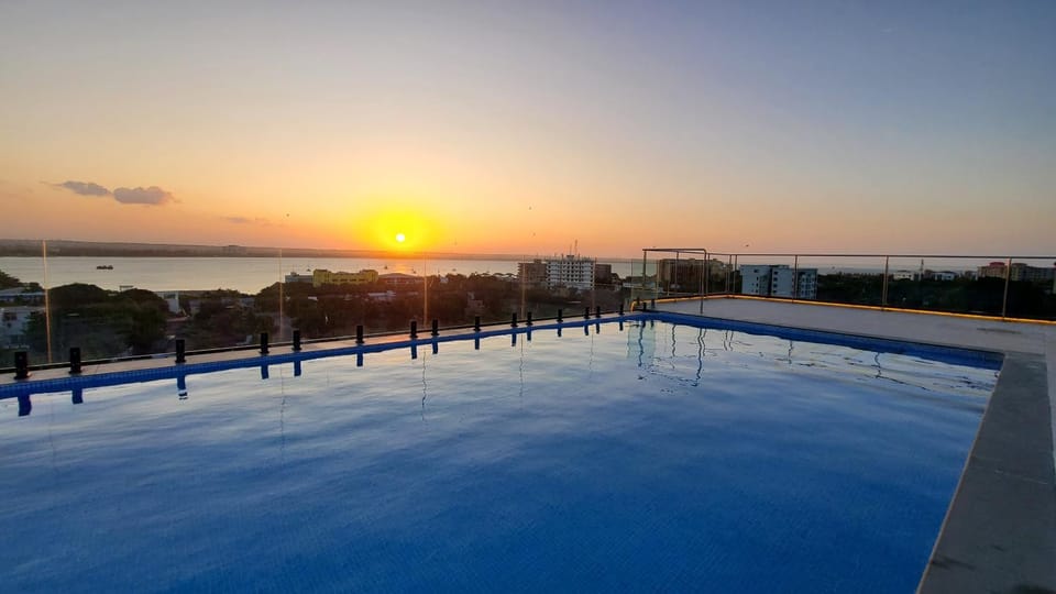 Pool view, Sea view, Swimming pool, Sunset